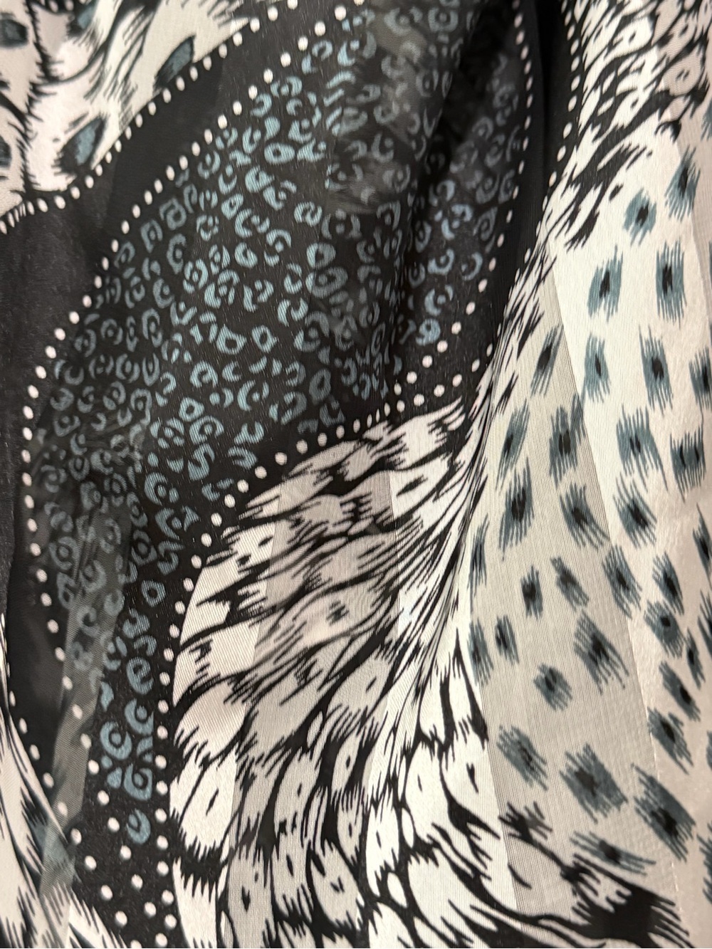 Boho Flowy Teal Black & White Abstract Handkerchief Maxi Skirt - Picture 10 of 15